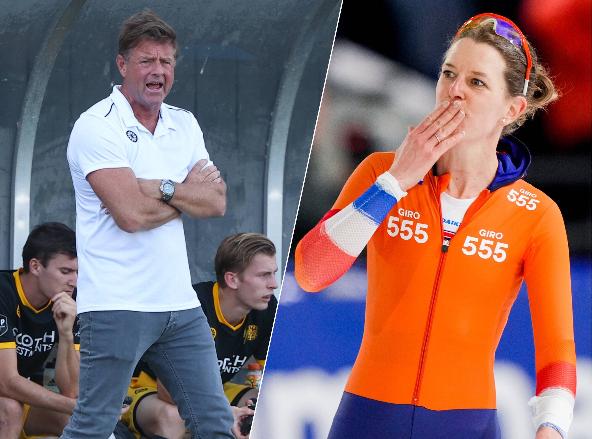 Marc Lammers (links) en Ireen Wüst (rechts). Marc Lammers en Ireen Wust, twee van de meest geboekte sprekers van SportsSpeakers. Foto’s: Pix4Profs/Peter van Gogh/Getty Images.