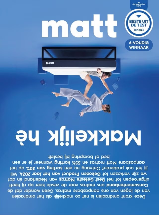 Matt Sleeps-reclame in de Volkskrant, NRC en het Parool. De veelbesproken Matt Sleeps-reclame in de Volkskrant, NRC en het Parool. Foto: eigen beeld
