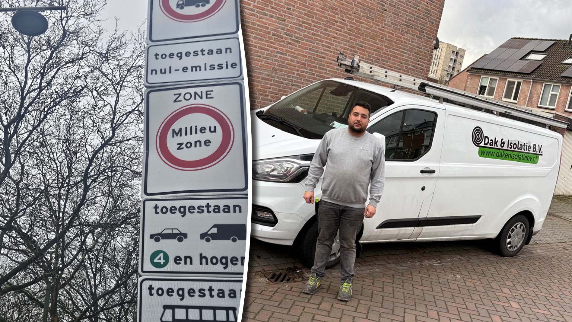 Dakdekker Mert Seval met zijn bestelbusje. Dakdekker Mert Seval met zijn bestelbusje. Foto: AD