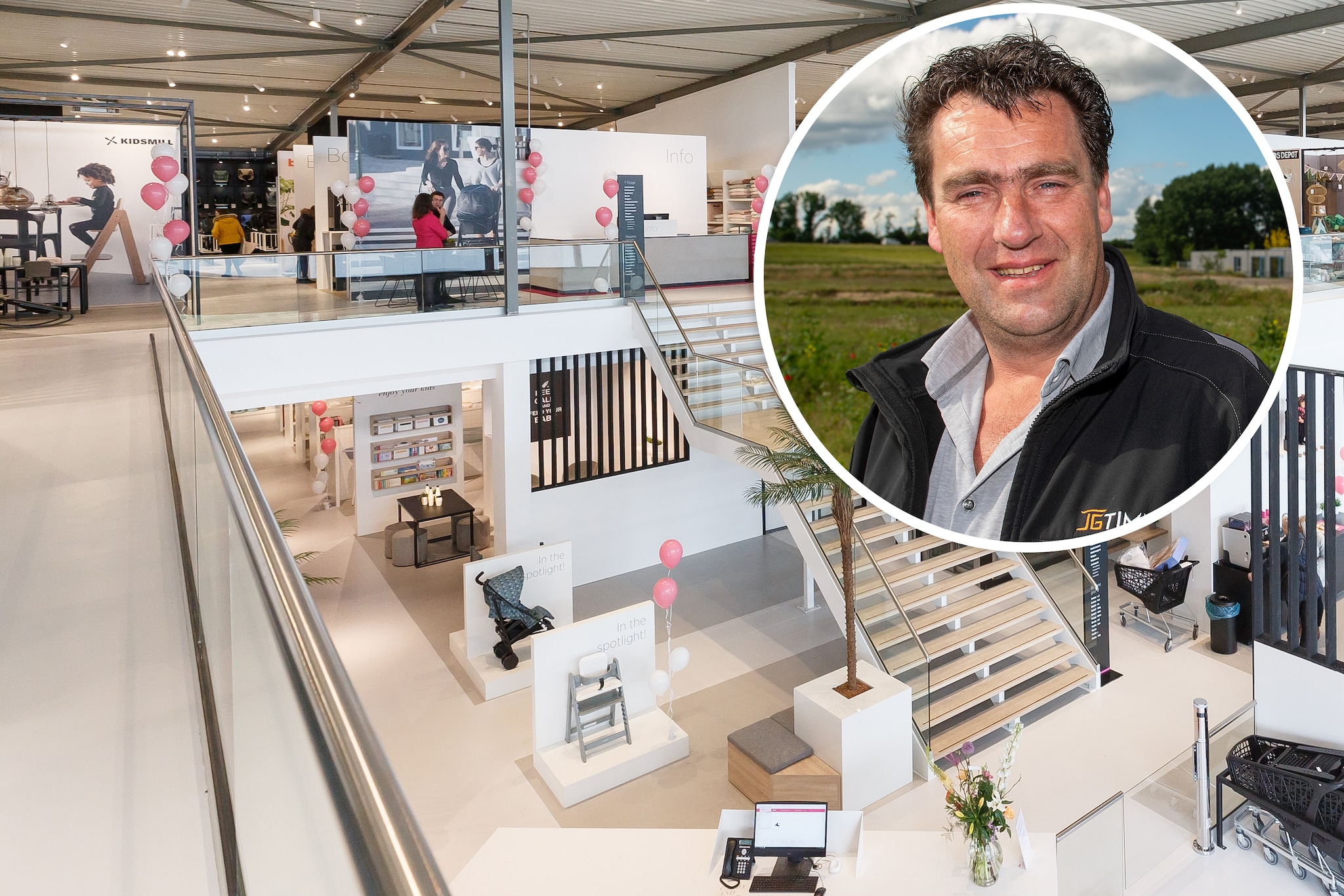 Het interieur van het pand van Baby Park. Inzet: Jan Timmer, telg van de bekende Kesterense ondernemersfamilie. Foto: Raphael Drent/AD. Het interieur van het pand van Baby Park. Inzet: Jan Timmer, telg van de bekende Kesterense ondernemersfamilie. Foto: Raphael Drent/AD.