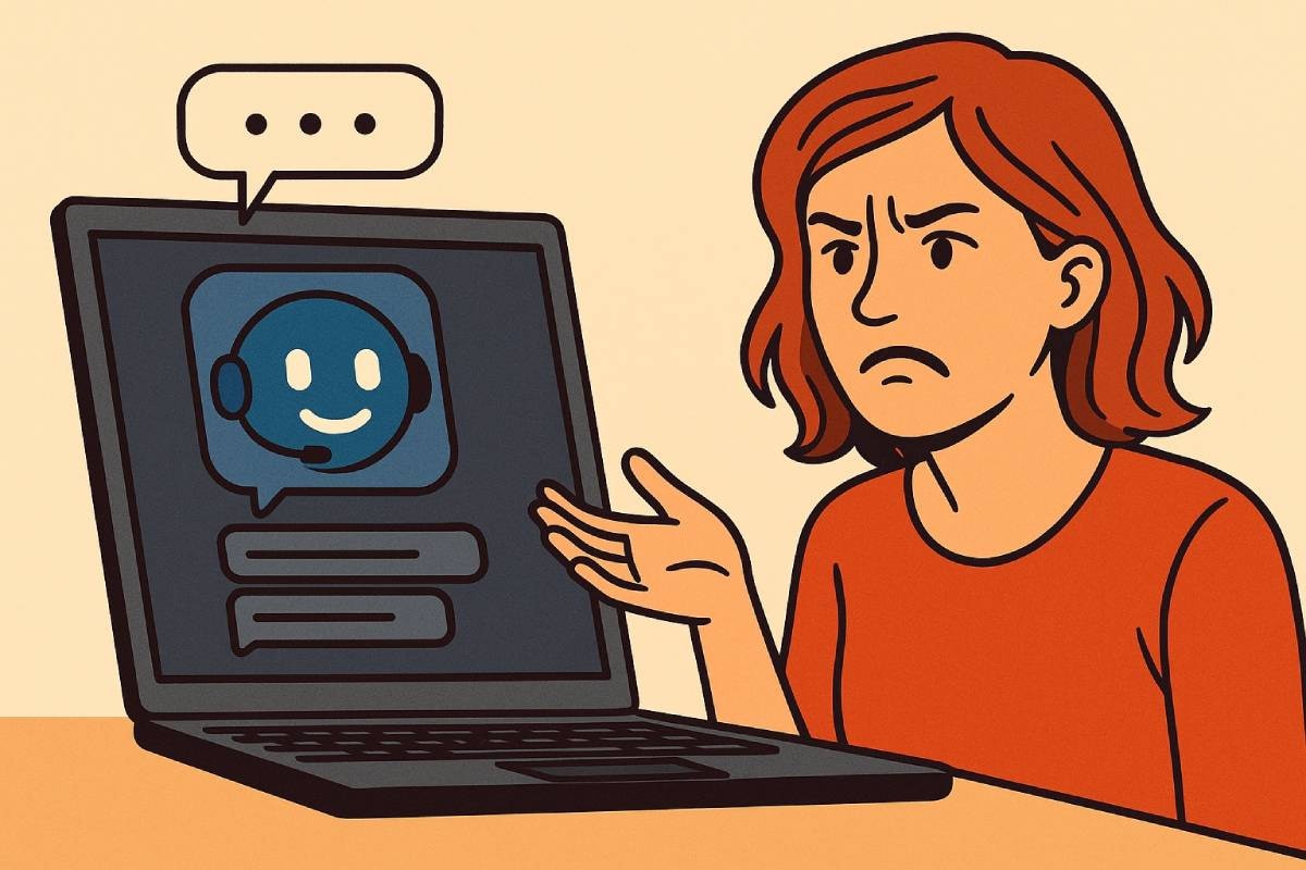 Je chatbot sloopt je conversie. Foto: AI-gegenereerd met ChatGPT Je chatbot sloopt je conversie. Foto: AI-gegenereerd met ChatGPT