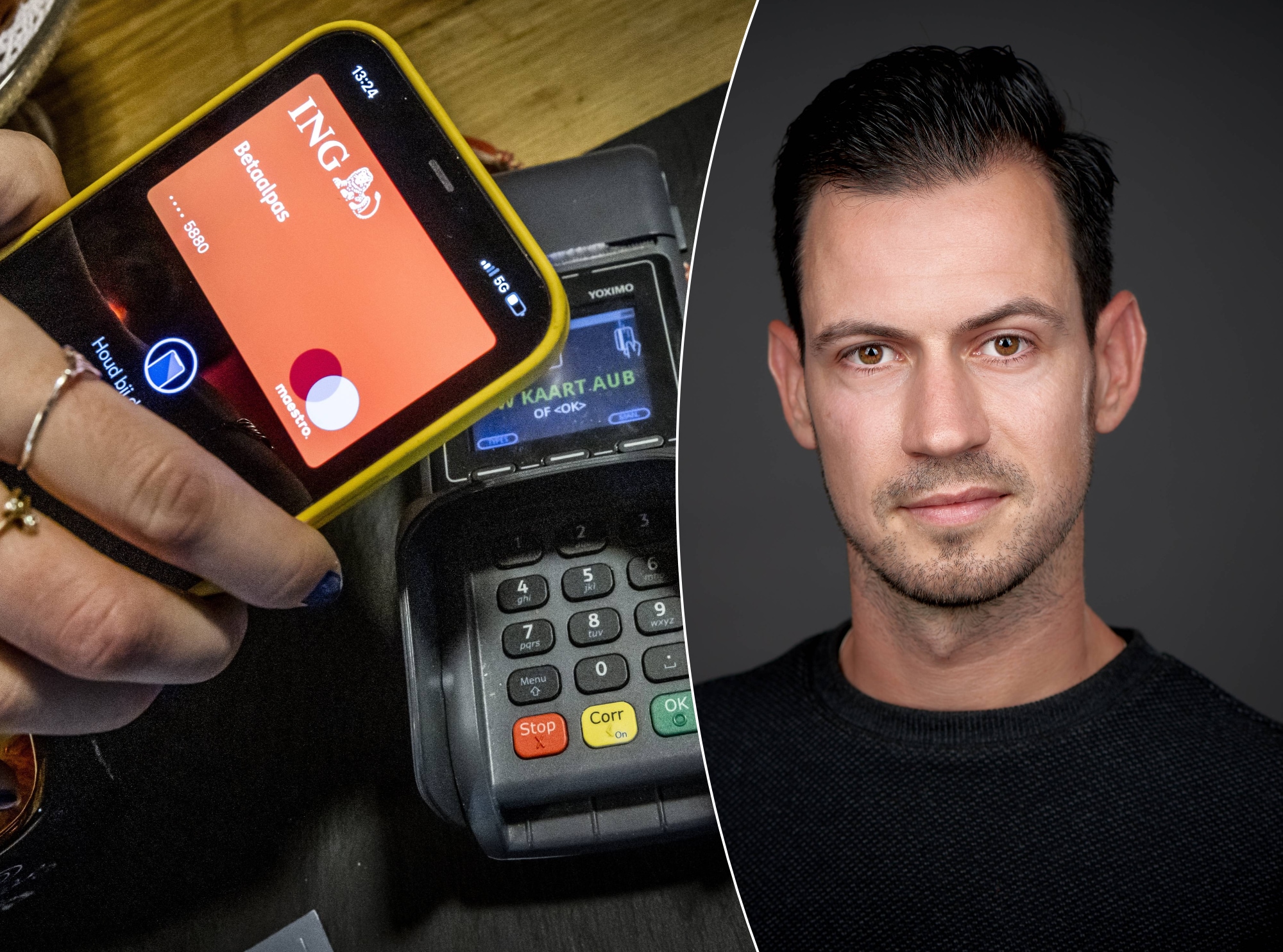 Een pintransactie met een mobiele telefoon. / Patrick Wessels is consumentenpsycholoog. Foto: ANP / Wijnand Geuze Een pintransactie met een mobiele telefoon. / Patrick Wessels is consumentenpsycholoog. Foto: ANP / Wijnand Geuze