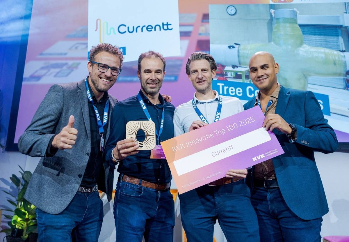 Currentt won de KVK Award voor meest veelbelovende innovatie in de energietransitie. Foto: eigen beeld Currentt won de KVK Award voor meest veelbelovende innovatie in de energietransitie. Foto: eigen beeld