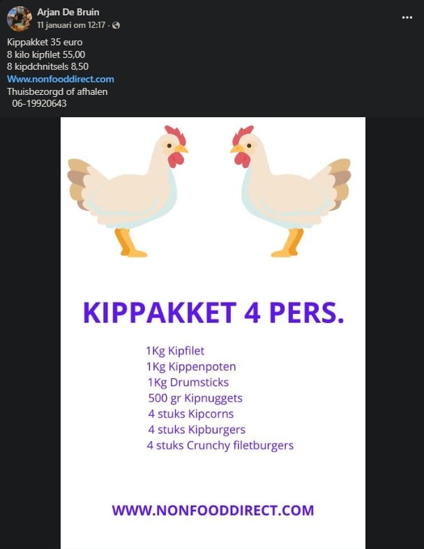 Een advertentie op Facebook voor goedkope kip. Een advertentie op Facebook voor goedkope kip.