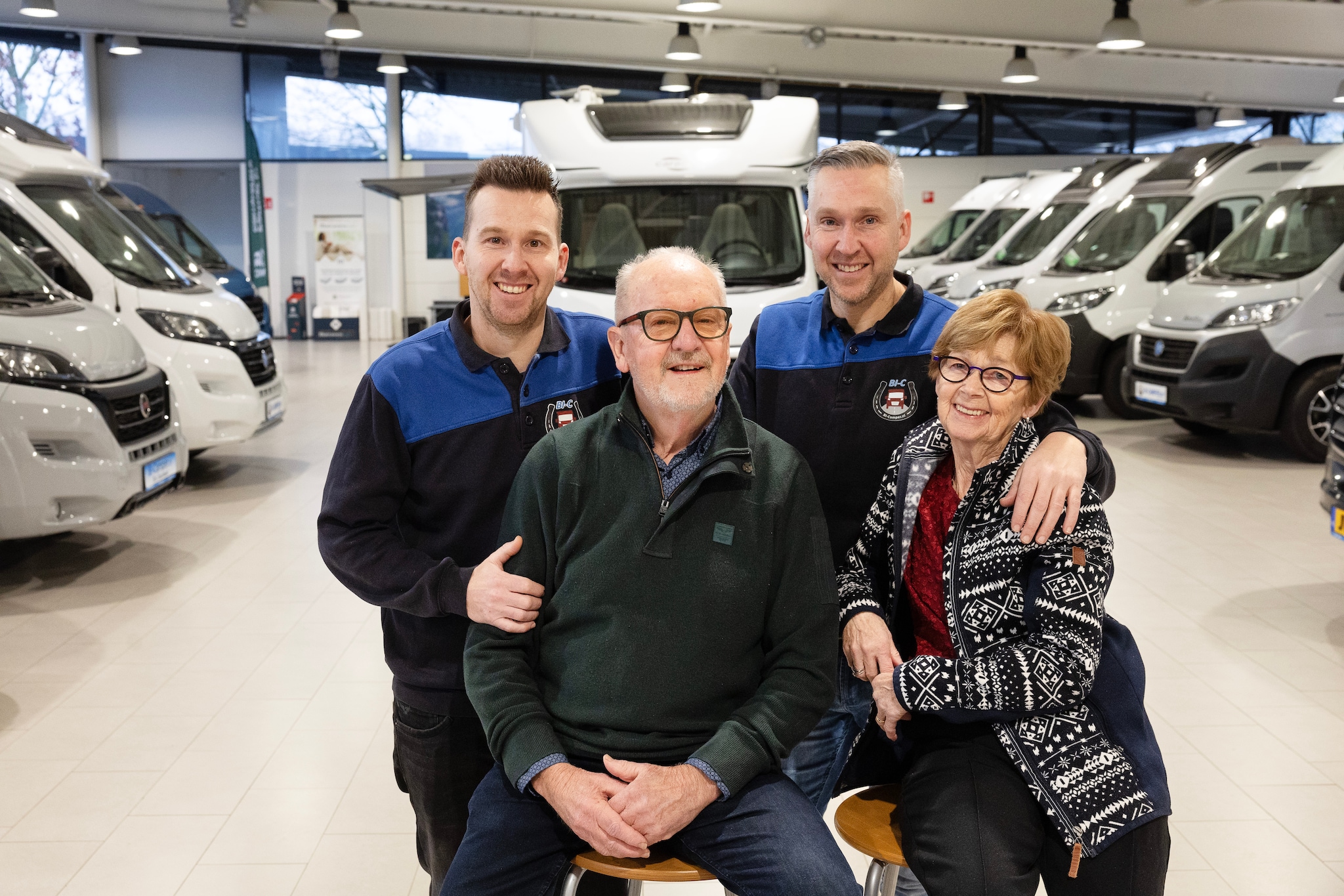 V.l.n.r.: Rob, Carel, Ruud en Mieke van de Mortel in hun bedrijf BI-Camper in Helmond. V.l.n.r.: Rob, Carel, Ruud en Mieke van de Mortel in hun bedrijf BI-Camper in Helmond. Foto: Jente van Brakel/DCI Media