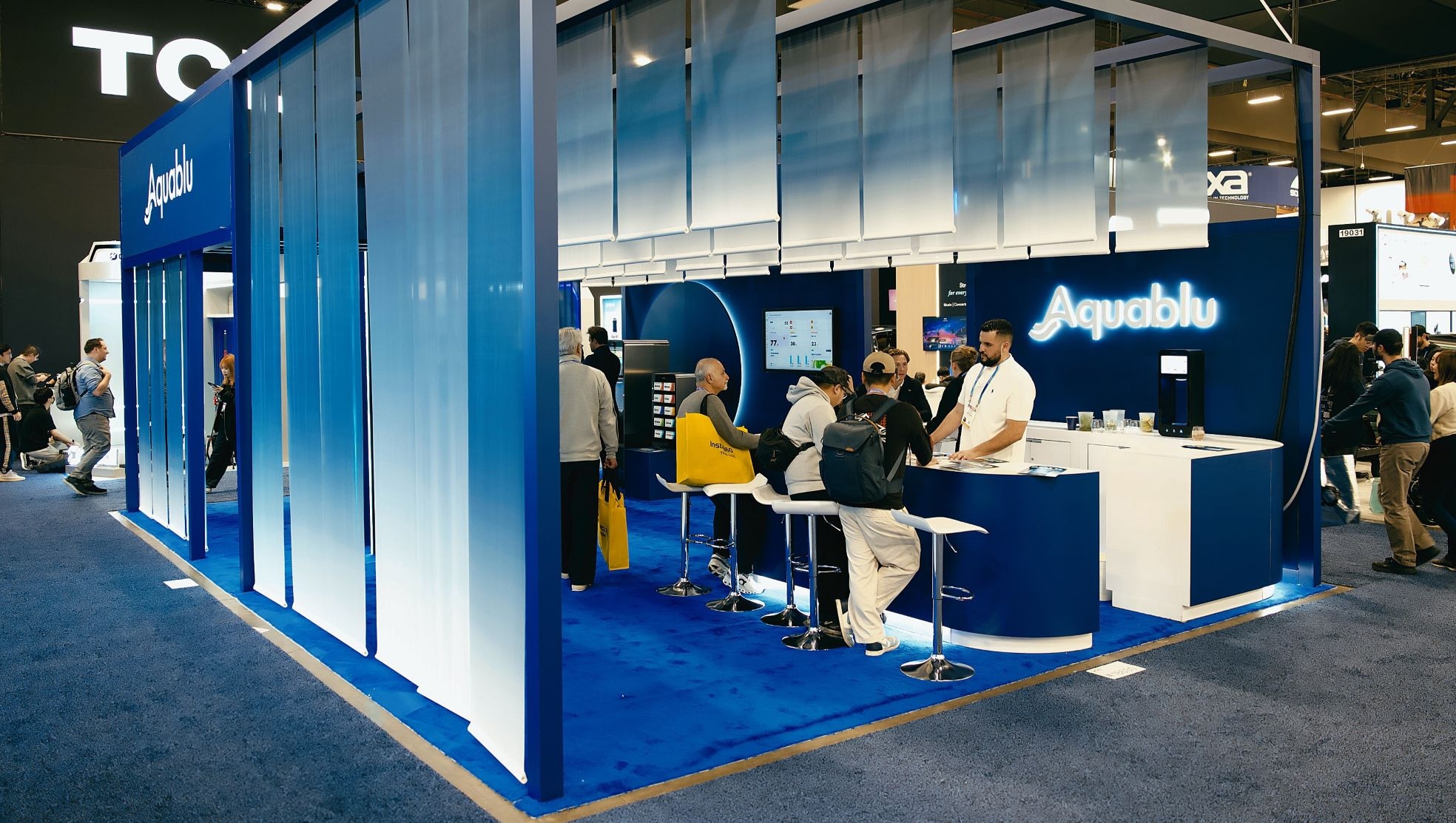 De Aquablu-stand afgelopen januari tijdens de Consumer Electronics Show (CES) in Las Vegas. De Aquablu-stand afgelopen januari tijdens de Consumer Electronics Show (CES) in Las Vegas. Foto: Eigen beeld