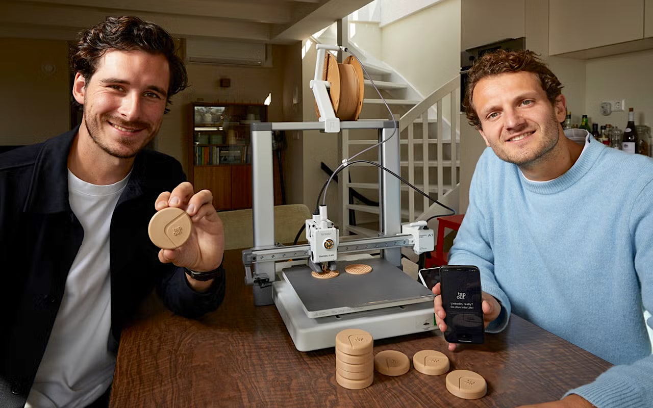 Tobias van Sabben (l) en Xander van Beurden, oprichters van Tap Out. Tap Out | Oprichters Tobias van Sabben (l) en Xander van Beurden