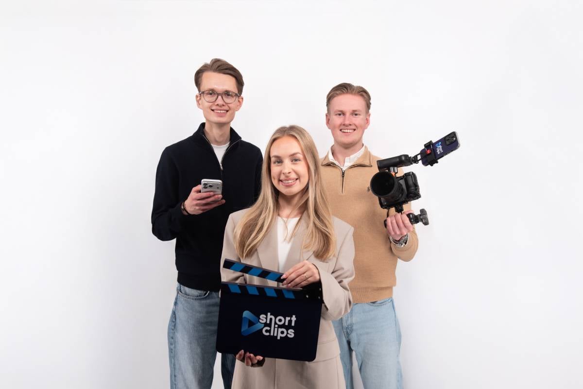 Jarno Klijnsma, oprichter van Shortclips en collega's Milou en Rutger. Foto: eigen beeld