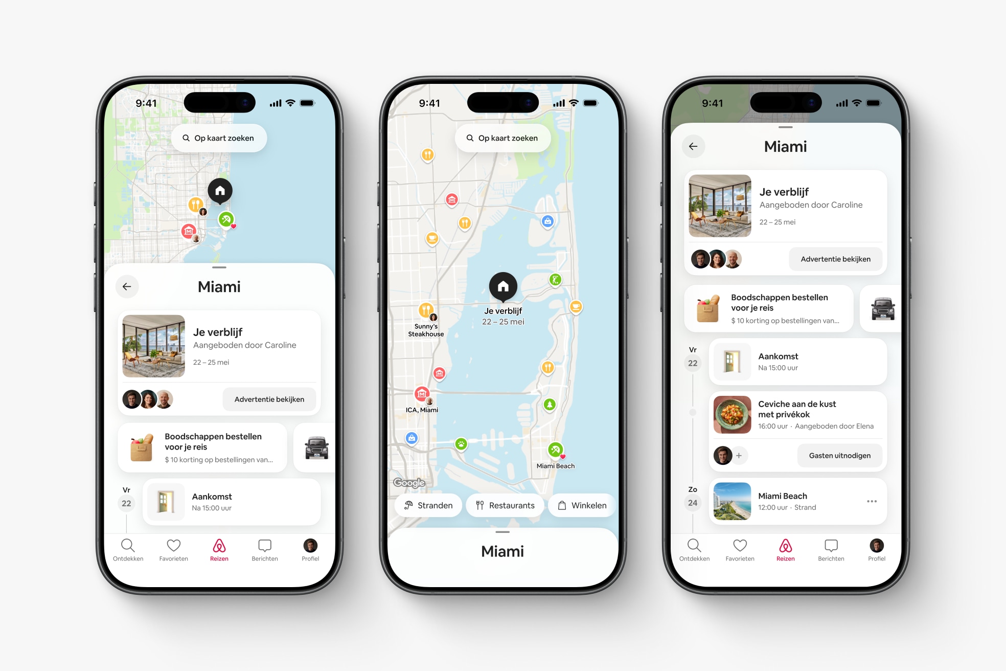 De toerist of zakelijk reiziger kan in de Airbnb-app aan de slag met een gedeeld reisschema. Beeld: Airbnb