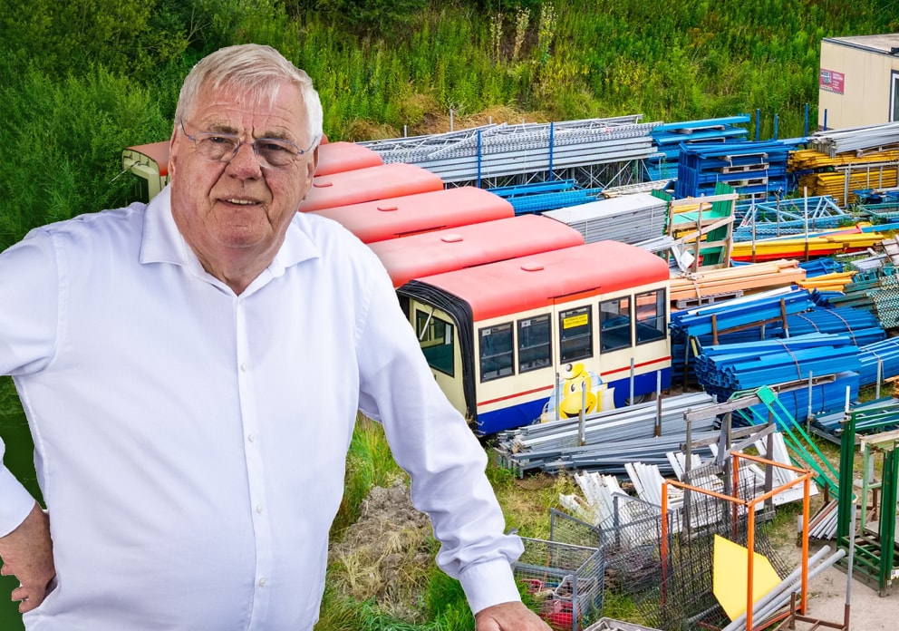 Op het bedrijventerrein van Hennie van der Most in Schuinesloot liggen nog vele tweedehands attracties.