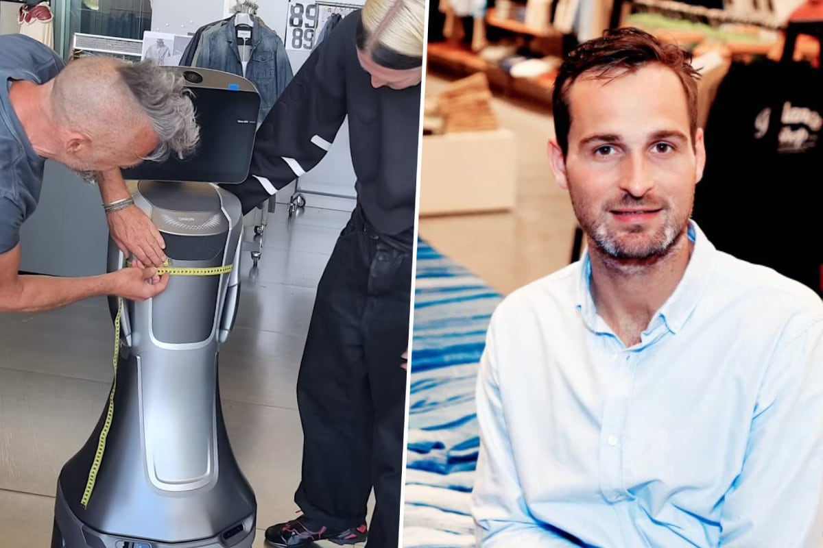 Ondernemer Daan Broekman krijgt de komende maanden hulp van deze robot in zijn broekenwinkel.