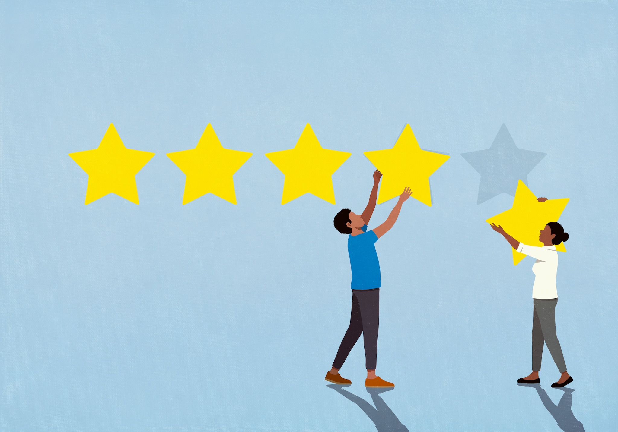 Mensen worden regelmatig opgeroepen tot positieve reviews. Getty Images/fStop