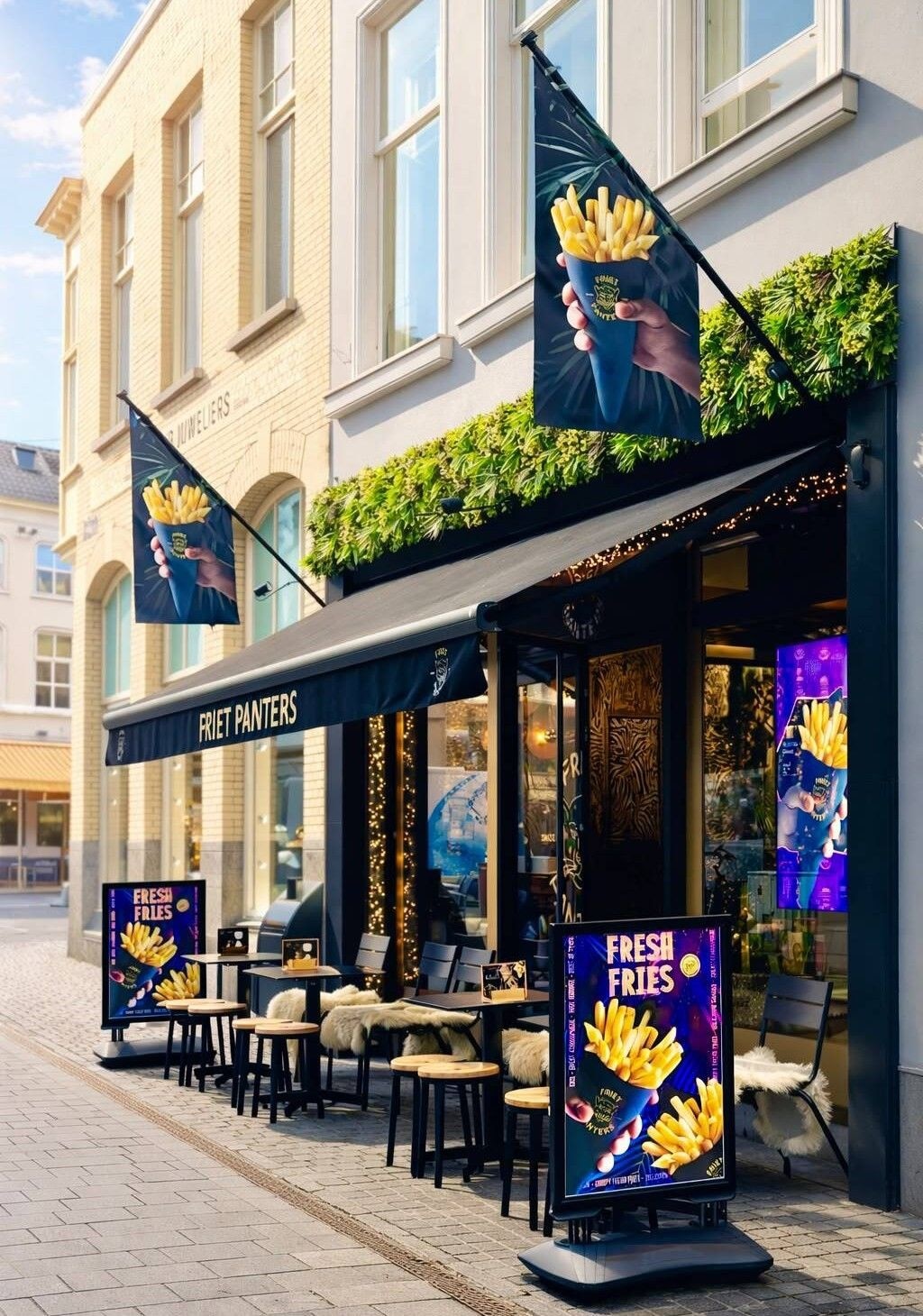 De gevel van het Bredase frietrestaurant. Eigen foto