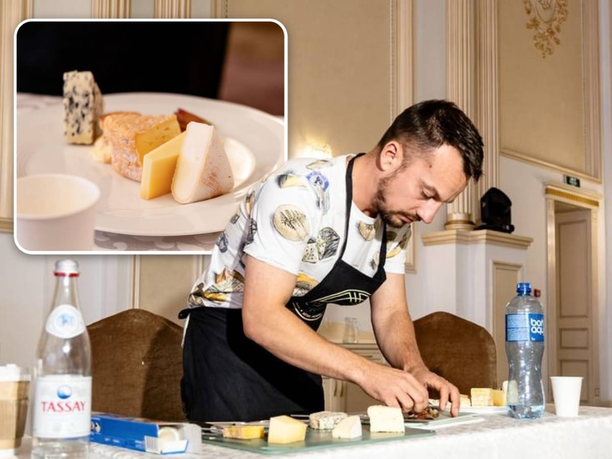 ‘Kaaskoning’ Tim Berkhout in Kazachstan met zijn prijswinnende bord met kaas.